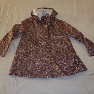 H&M Divided Black Hooded Rain Jacket with Red Dots